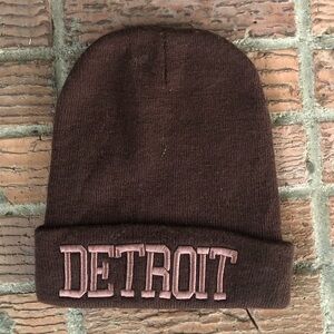 Detroit Brown Embroidered Cuffed Beanie Winter Knit Hat Size OS